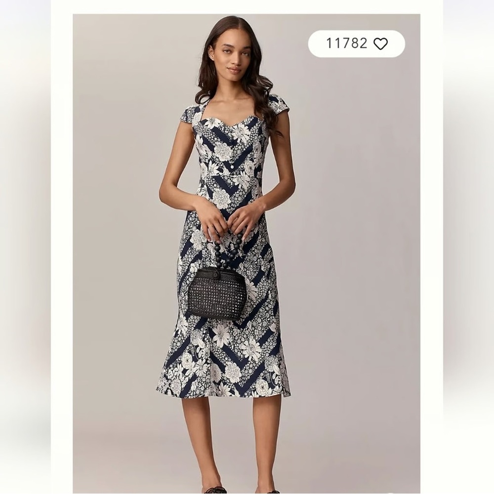 Maeve Navy and White Patterned Midi Dress